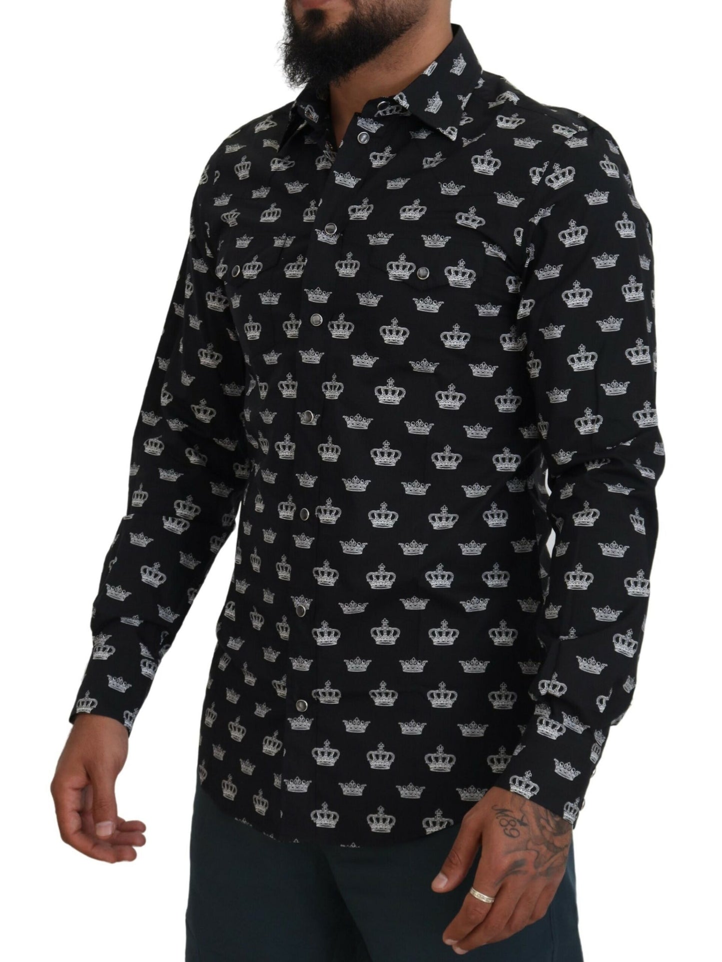 Dolce & Gabbana Black Crown Print GOLD Slim Shirt by Dolce & Gabbana