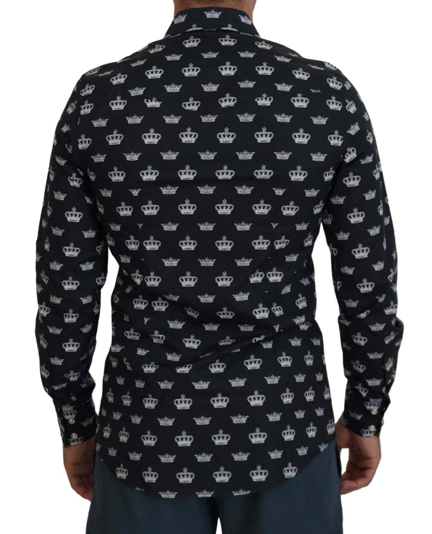Dolce & Gabbana Black Crown Print GOLD Slim Shirt by Dolce & Gabbana