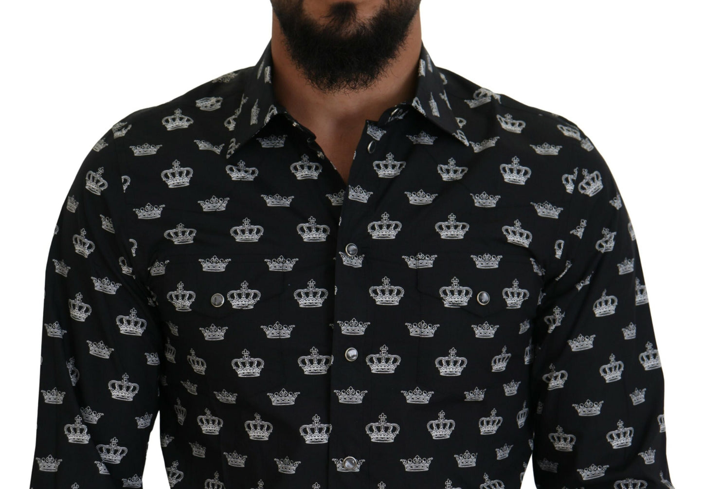 Dolce & Gabbana Black Crown Print GOLD Slim Shirt by Dolce & Gabbana