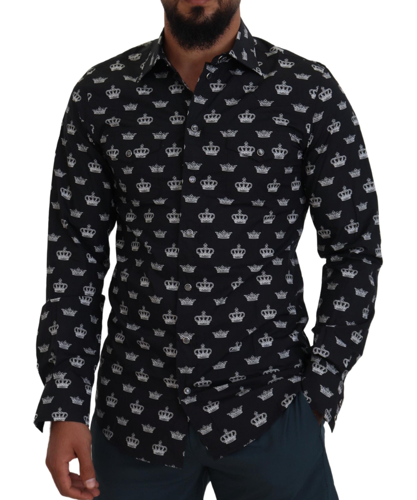 Dolce & Gabbana Black Crown Print GOLD Slim Shirt by Dolce & Gabbana
