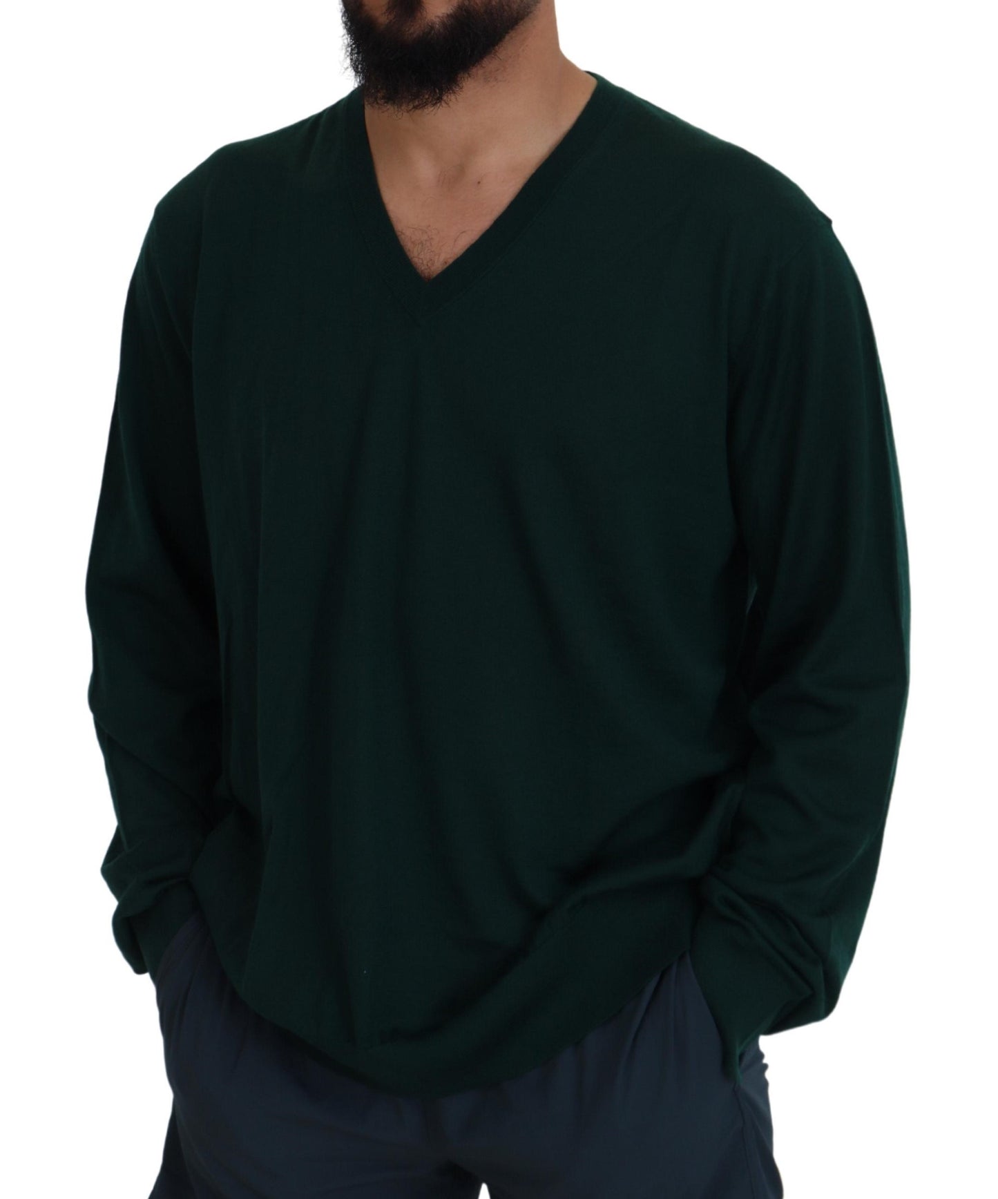 Dolce & Gabbana Green Cashmere V-neck Pullover Sweater by Dolce & Gabbana