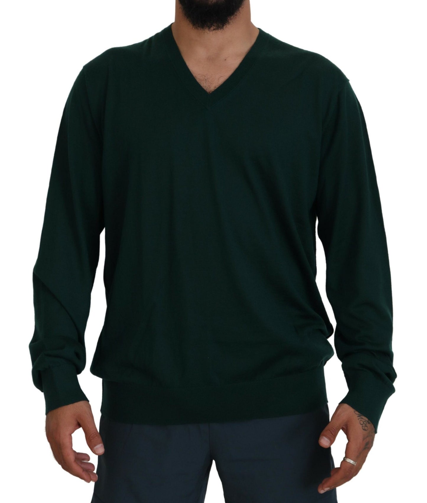 Dolce & Gabbana Green Cashmere V-neck Pullover Sweater by Dolce & Gabbana