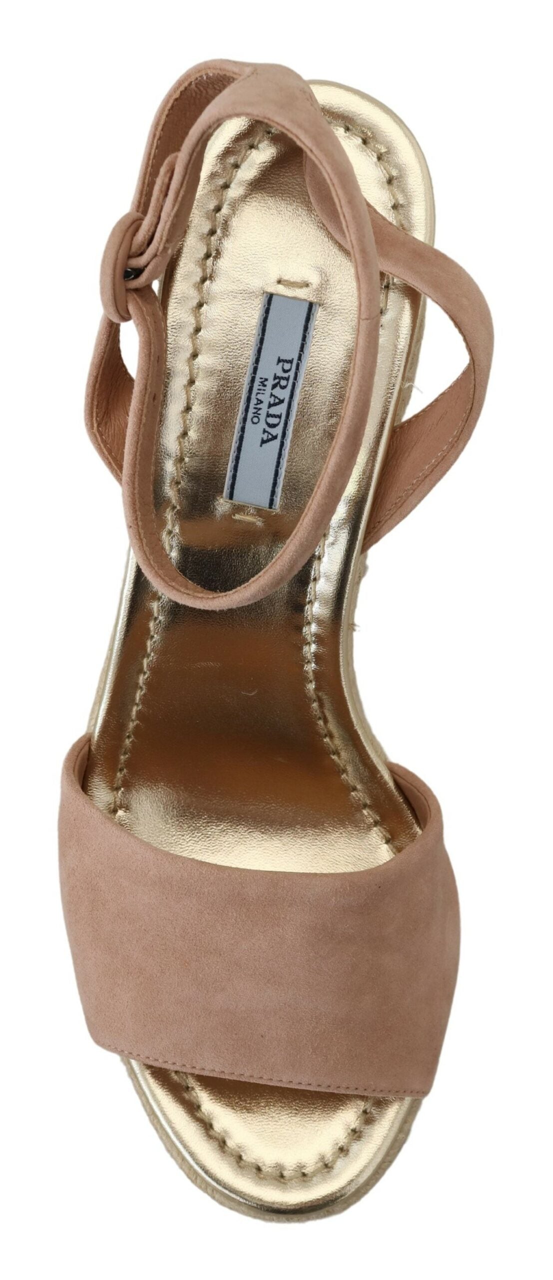Sandales compensées élégantes en daim à bride à la cheville Prada