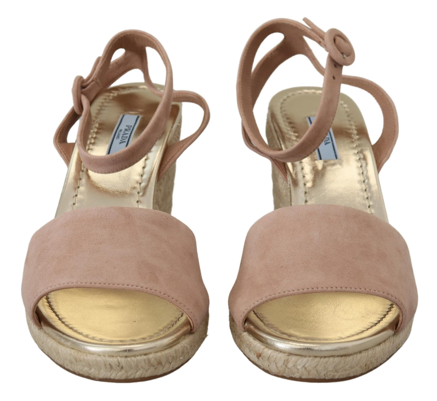Sandales compensées élégantes en daim à bride à la cheville Prada