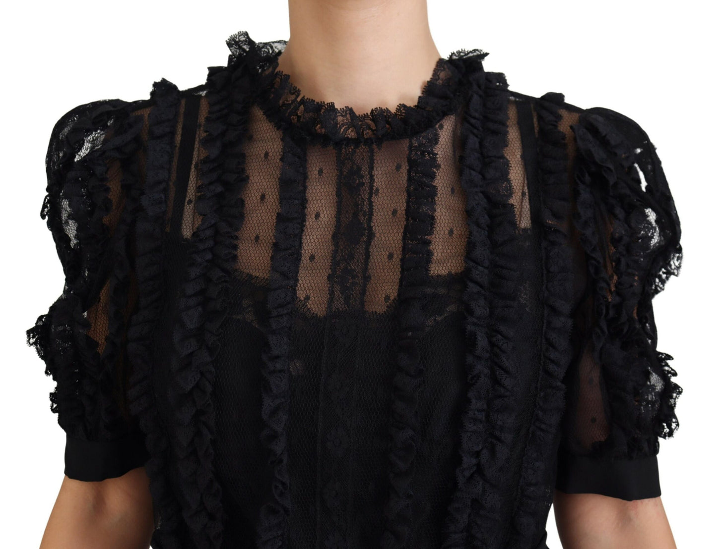 Dolce & Gabbana Black Lace Trim A-line Mini Nylon Dress by Dolce & Gabbana