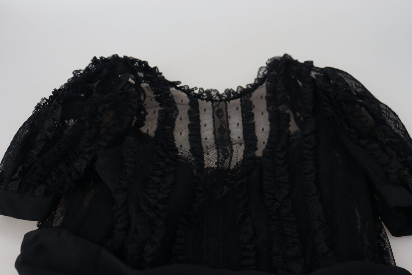 Dolce & Gabbana Black Lace Trim A-line Mini Nylon Dress by Dolce & Gabbana