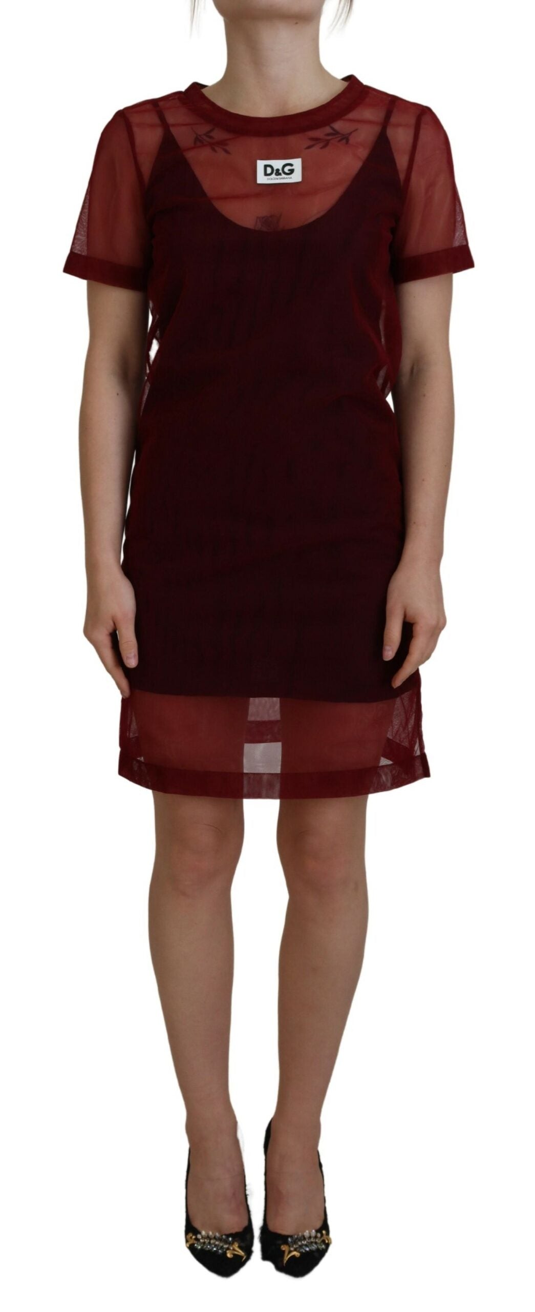 Dolce & Gabbana Maroon Nylon Two Layer Shift Mini Dress by Dolce & Gabbana