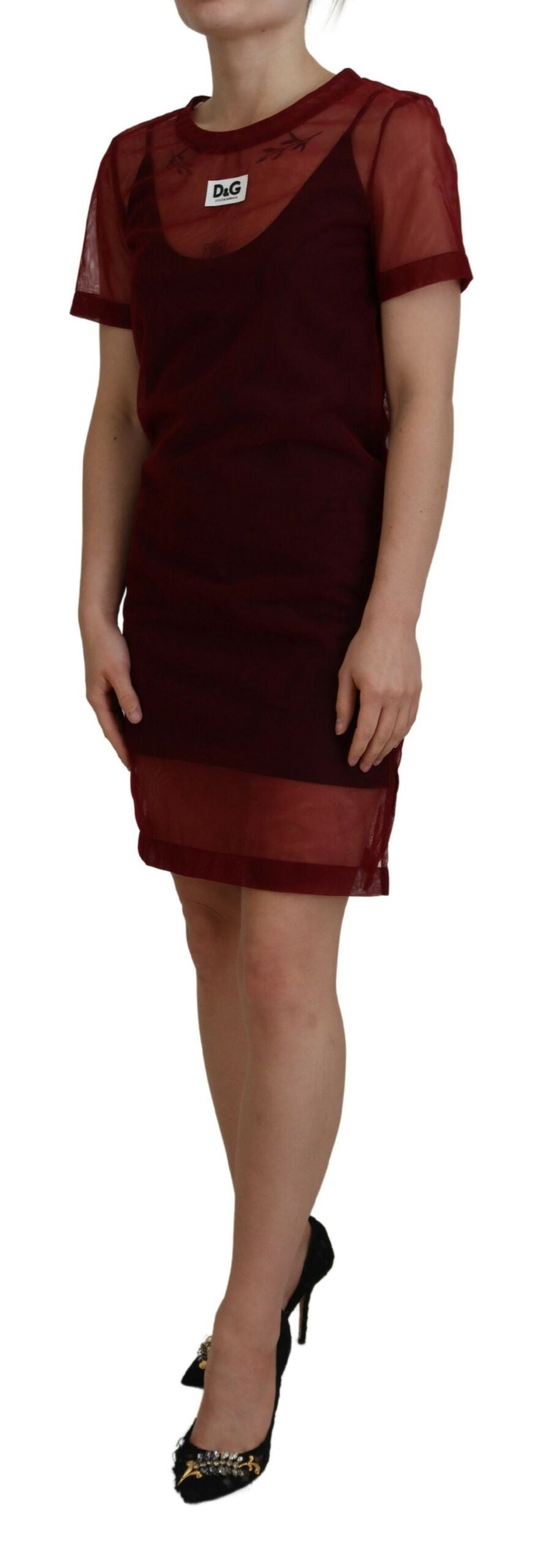Dolce & Gabbana Maroon Nylon Two Layer Shift Mini Dress by Dolce & Gabbana