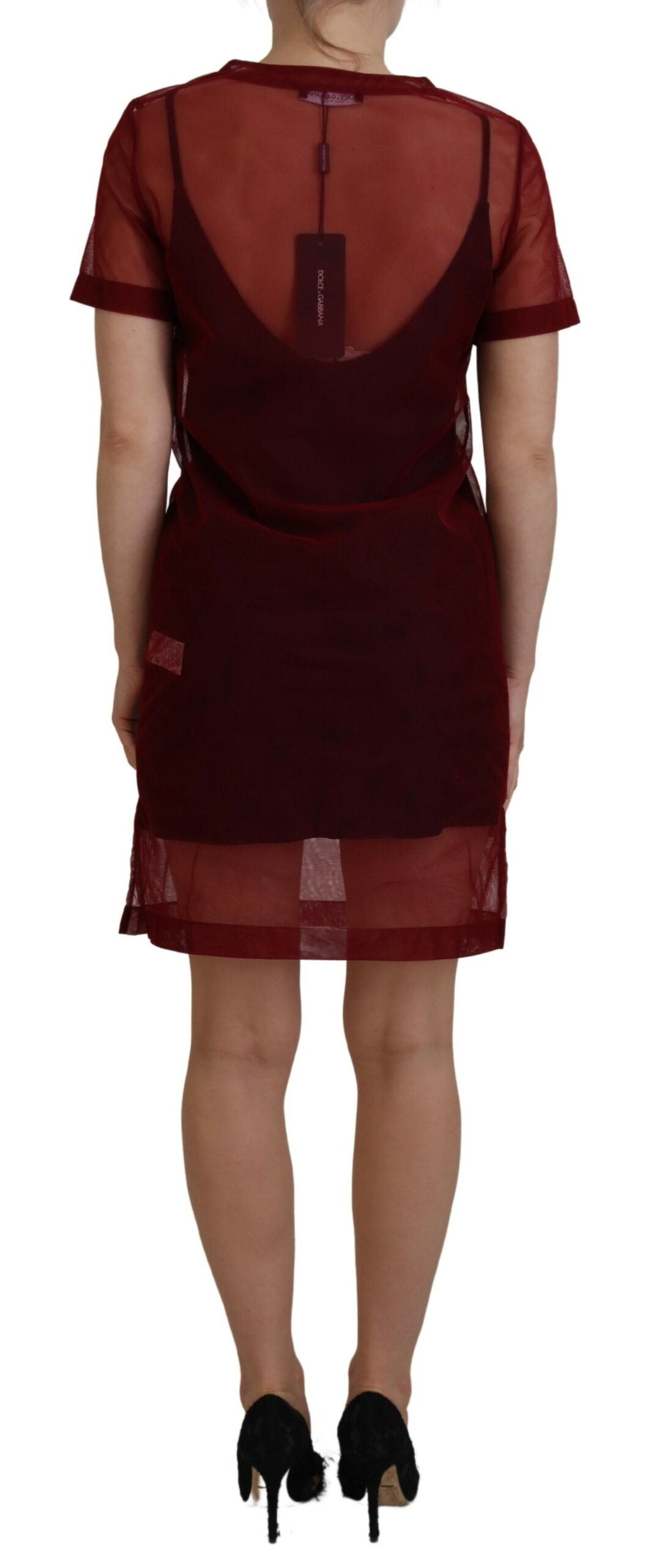 Dolce & Gabbana Maroon Nylon Two Layer Shift Mini Dress by Dolce & Gabbana