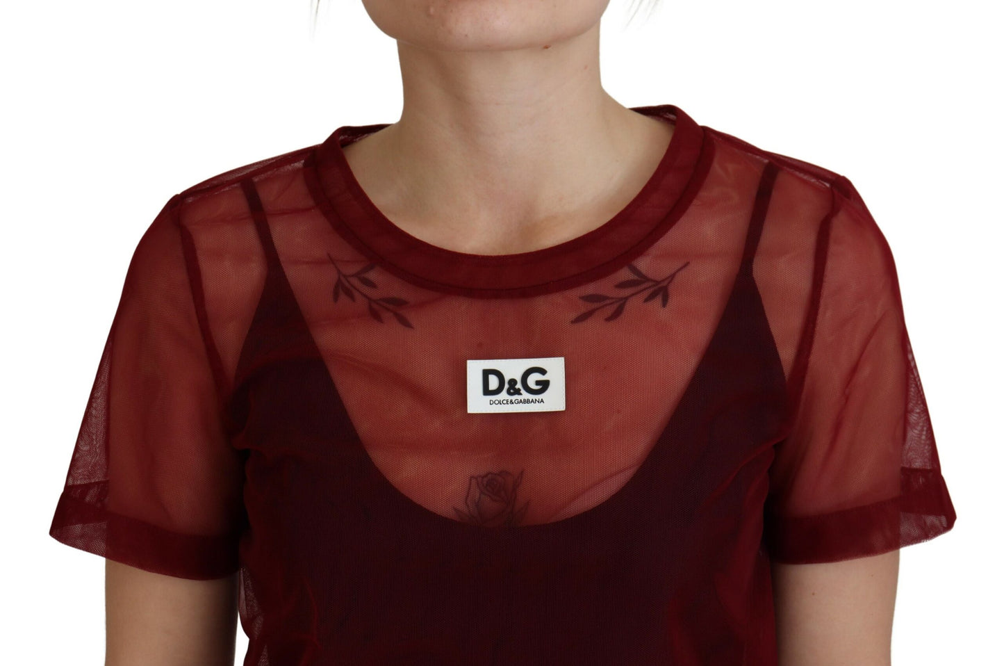 Dolce & Gabbana Maroon Nylon Two Layer Shift Mini Dress by Dolce & Gabbana