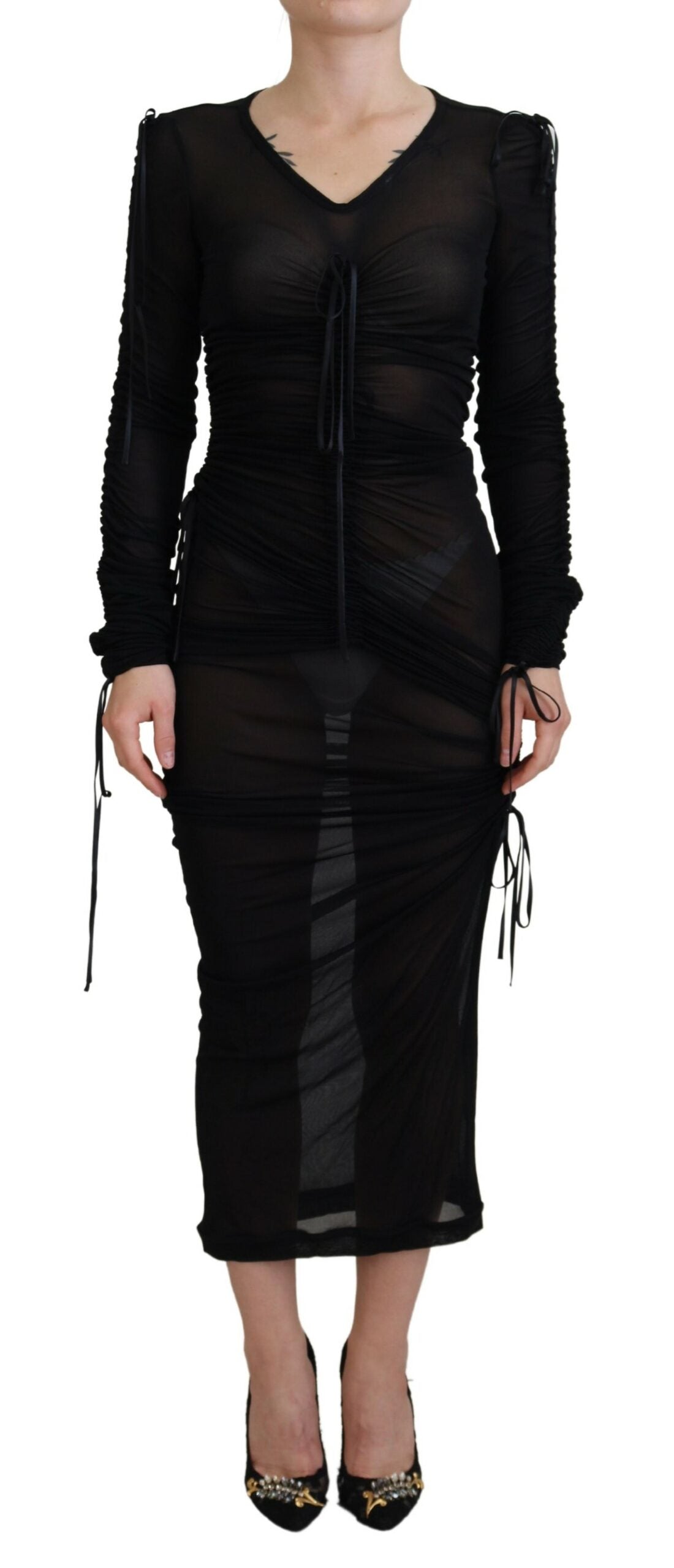 Dolce & Gabbana Black Viscose Bodycon Sheath Midi Dress by Dolce & Gabbana