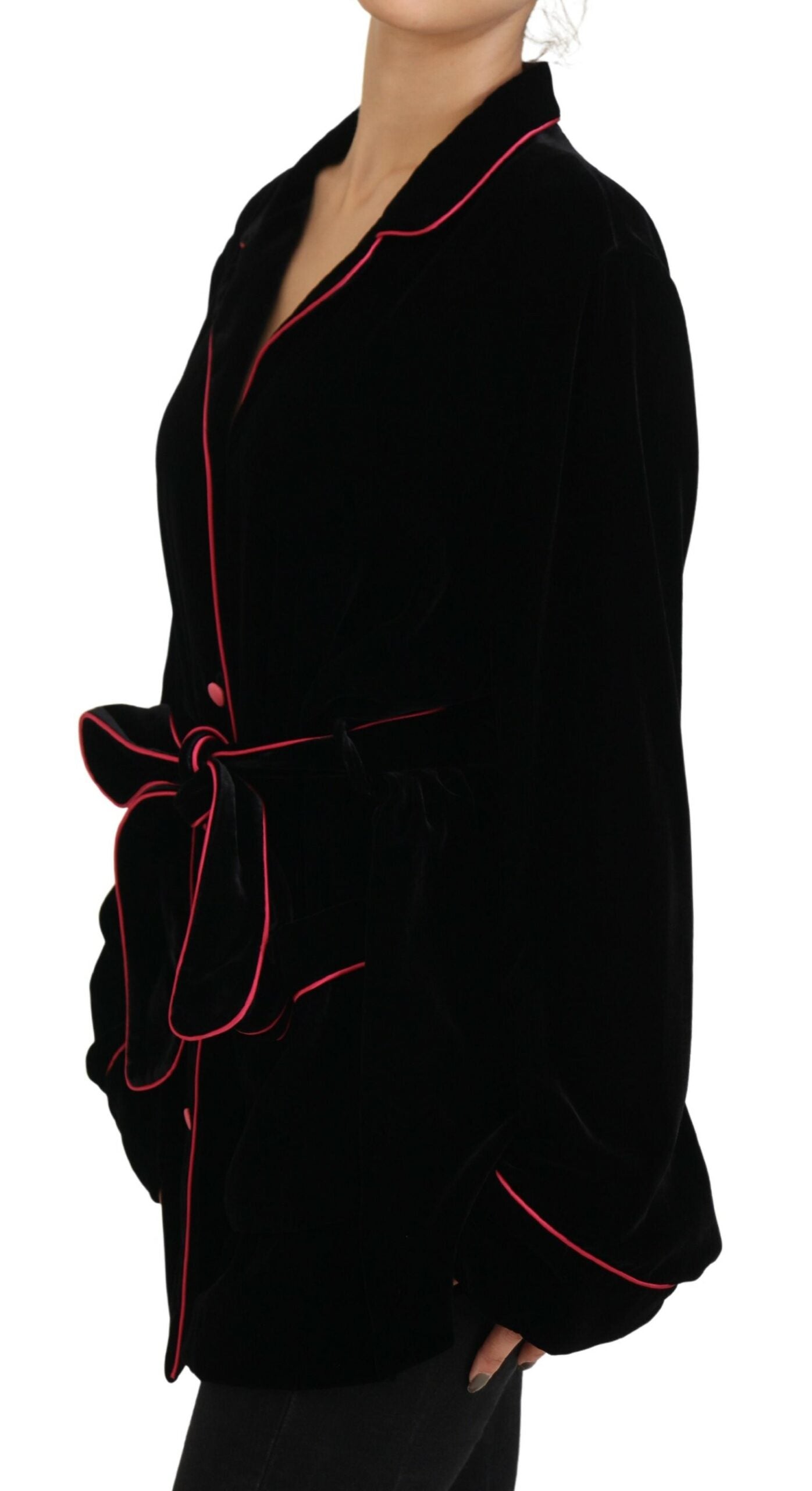 Veste élégante en soie mélangée noire Dolce & Gabbana avec ceinture à la taille