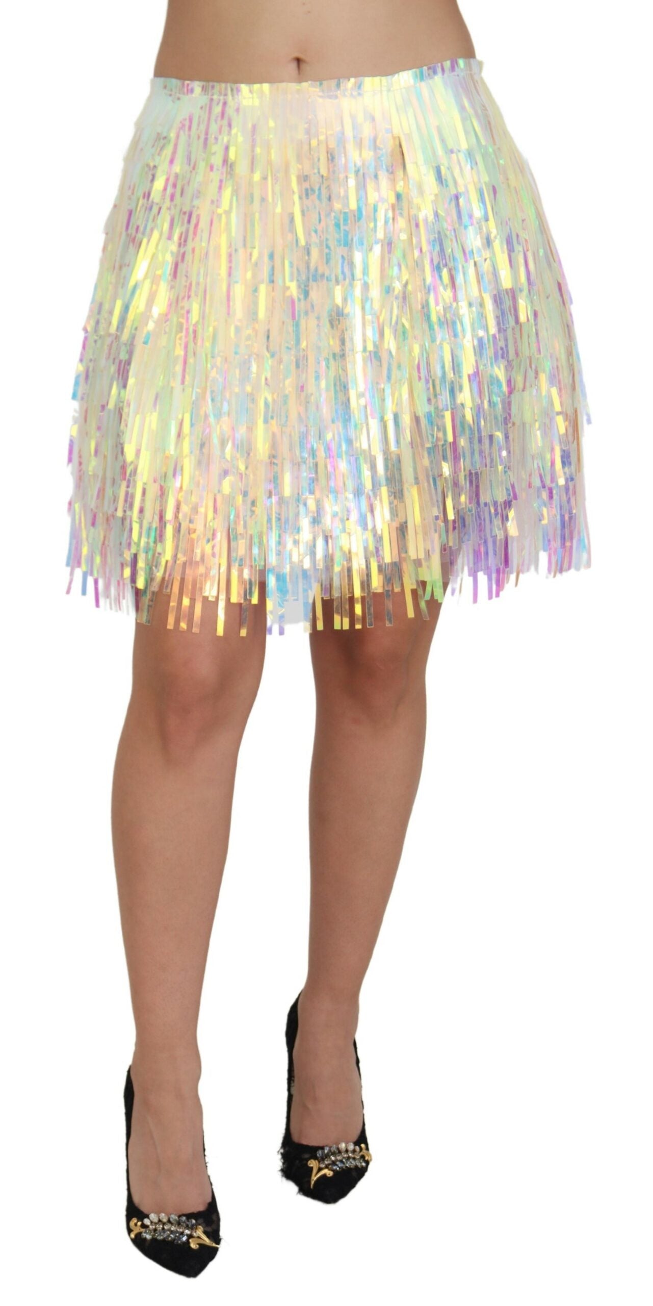 Mini-jupe à franges irisées Dolce & Gabbana taille mi-haute