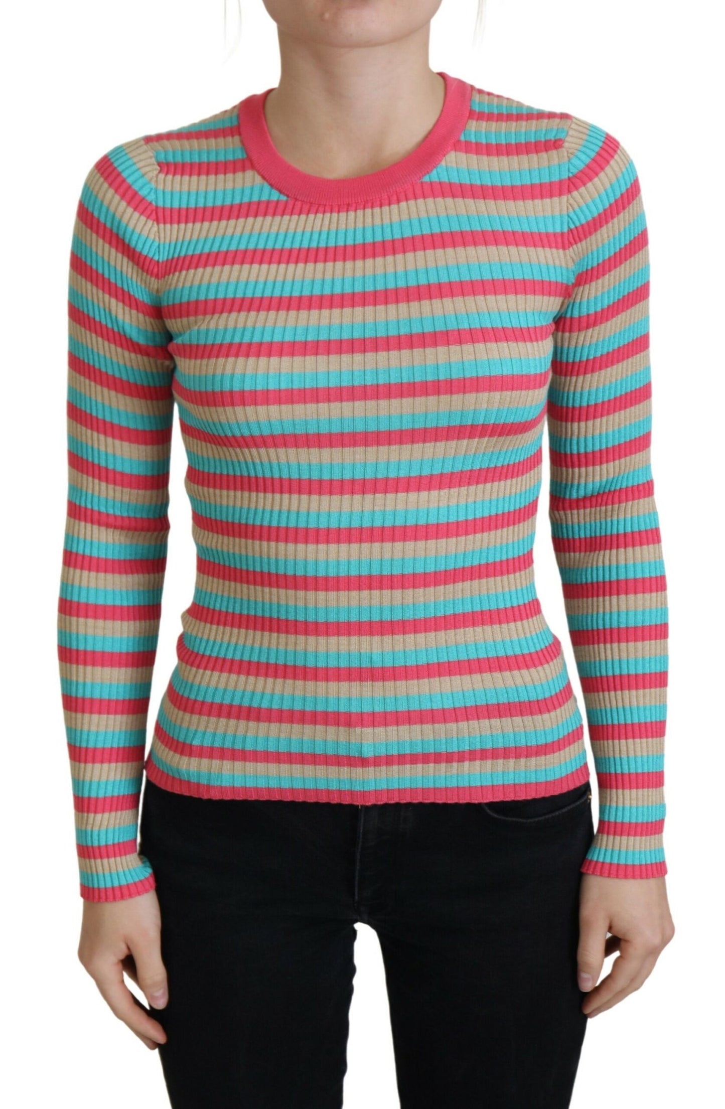 Dolce & Gabbana Multicolor Crewneck Pullover Silk Sweater by Dolce & Gabbana