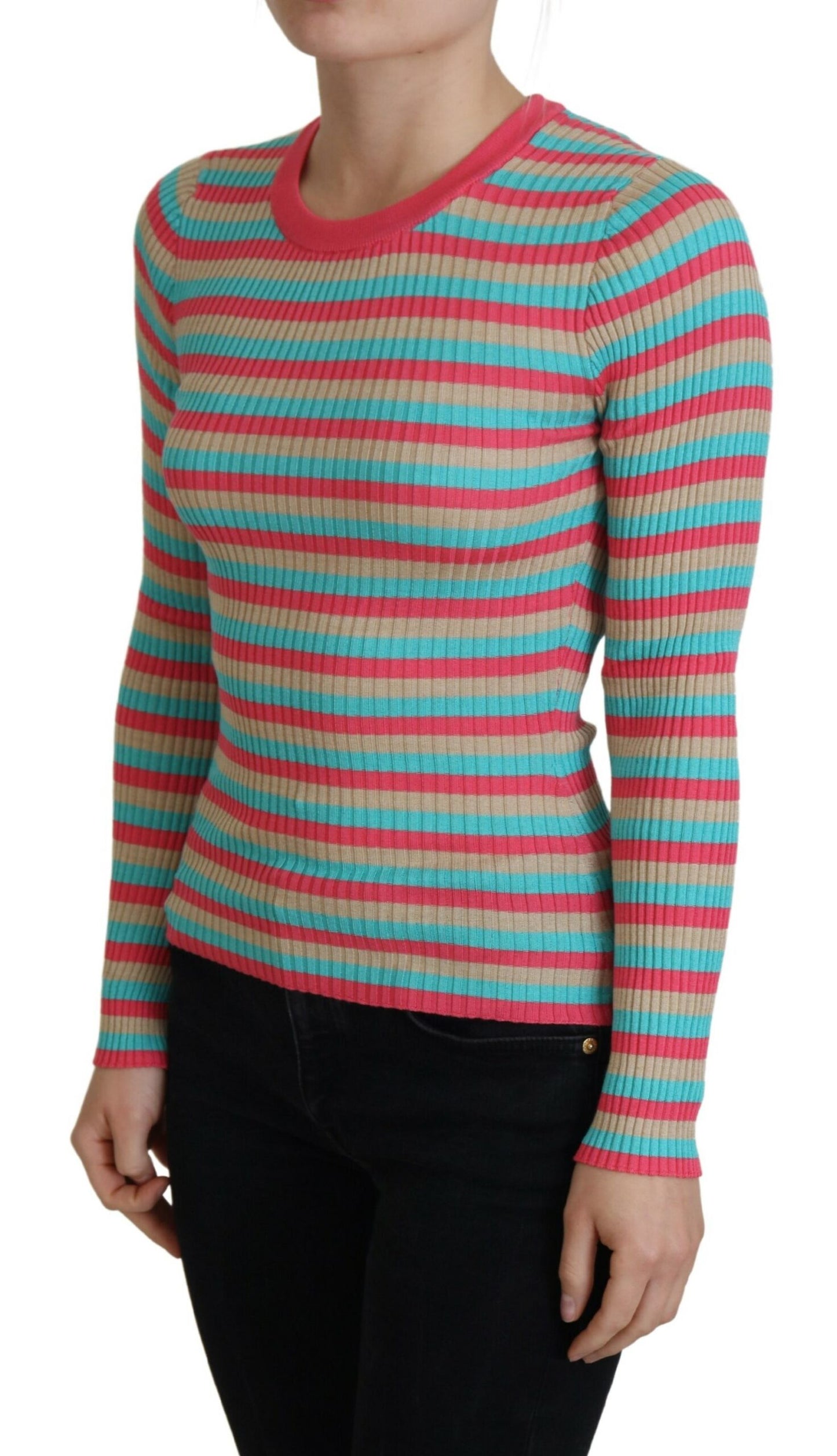 Dolce & Gabbana Multicolor Crewneck Pullover Silk Sweater by Dolce & Gabbana