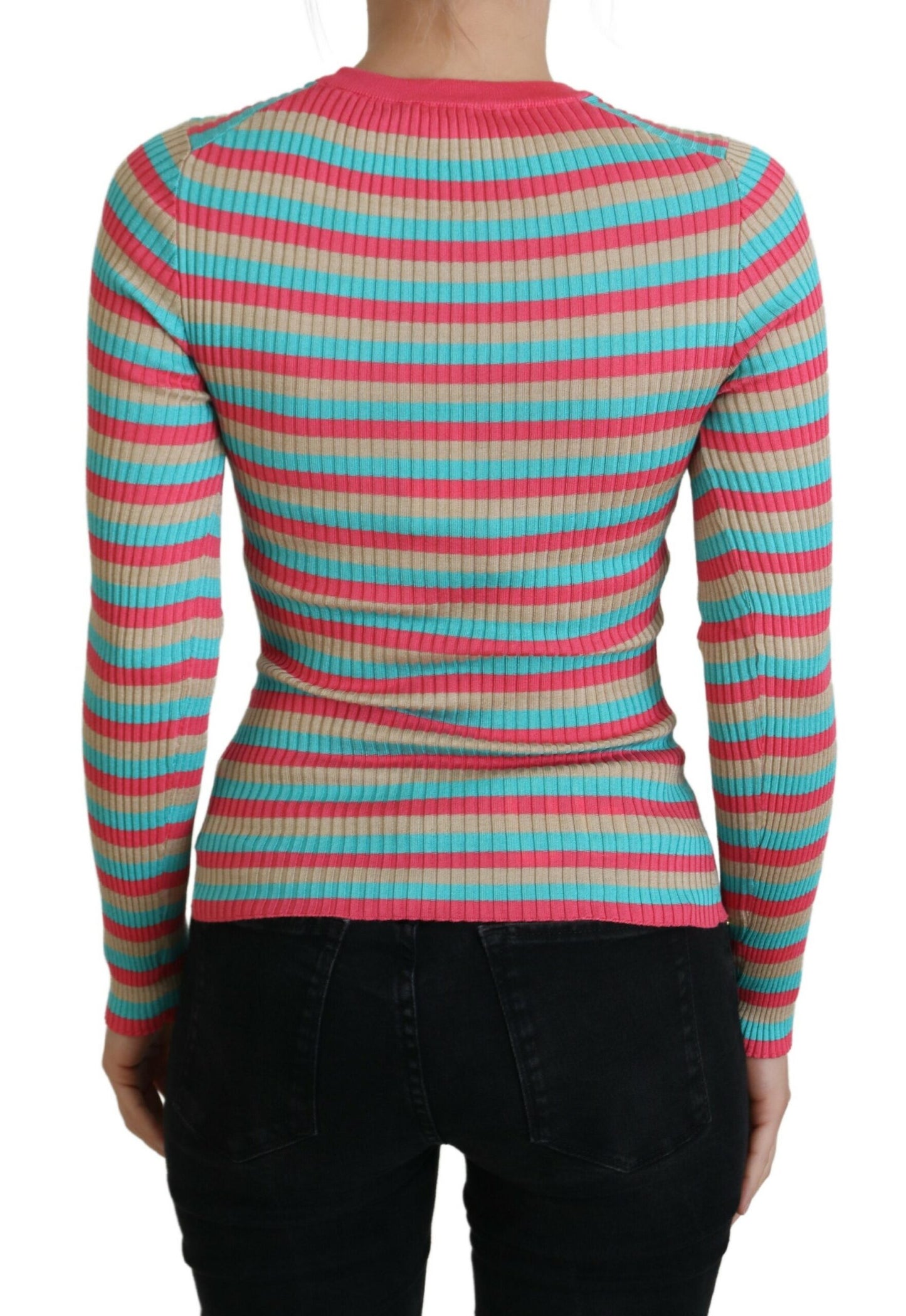 Dolce & Gabbana Multicolor Crewneck Pullover Silk Sweater by Dolce & Gabbana