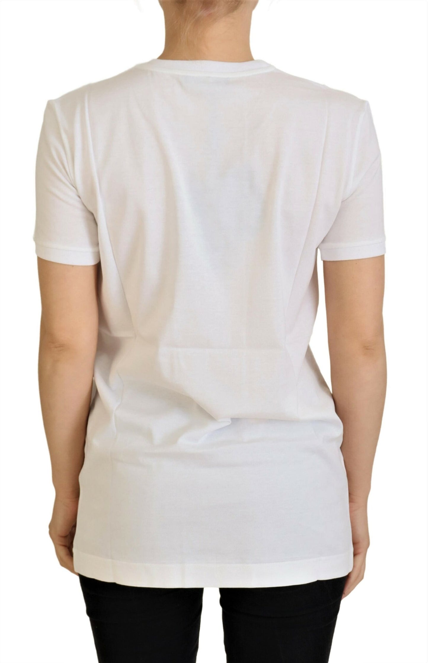 Dolce & Gabbana T-shirt blanc élégant à col rond avec imprimé coloré