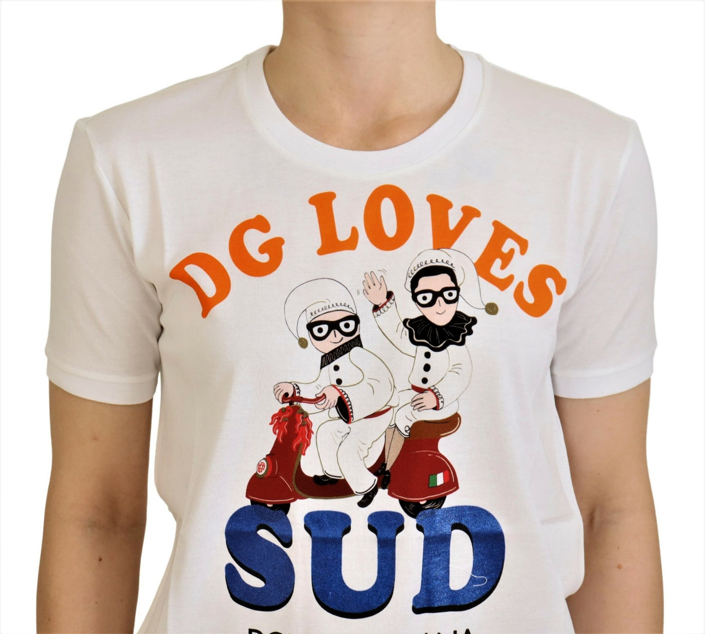 Dolce & Gabbana T-shirt blanc élégant à col rond avec imprimé coloré