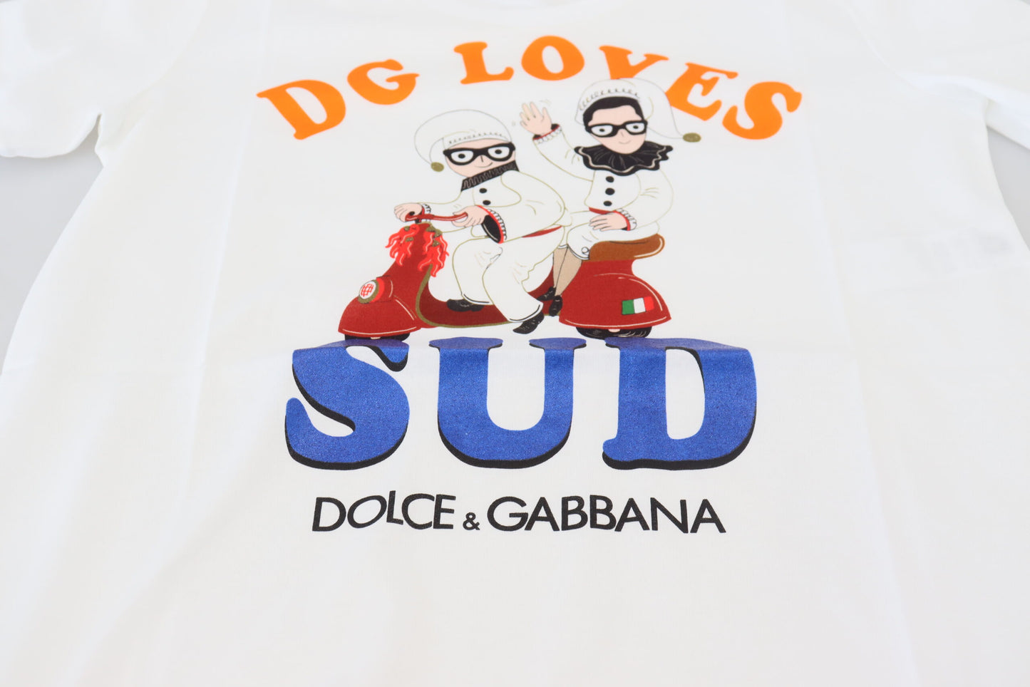 Dolce & Gabbana T-shirt blanc élégant à col rond avec imprimé coloré