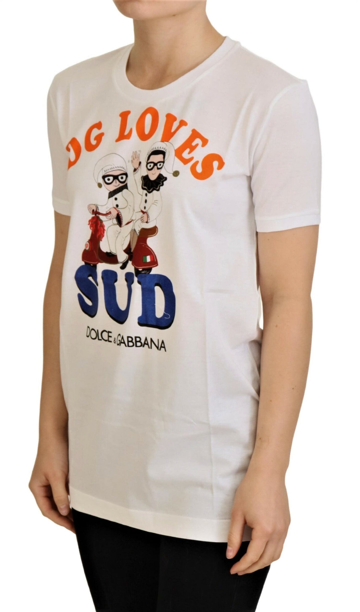 Dolce & Gabbana T-shirt blanc élégant à col rond avec imprimé coloré