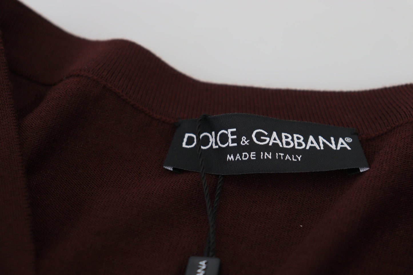 Dolce & Gabbana Maroon Wool Knit Deep V-neck Cardigan Sweater by Dolce & Gabbana