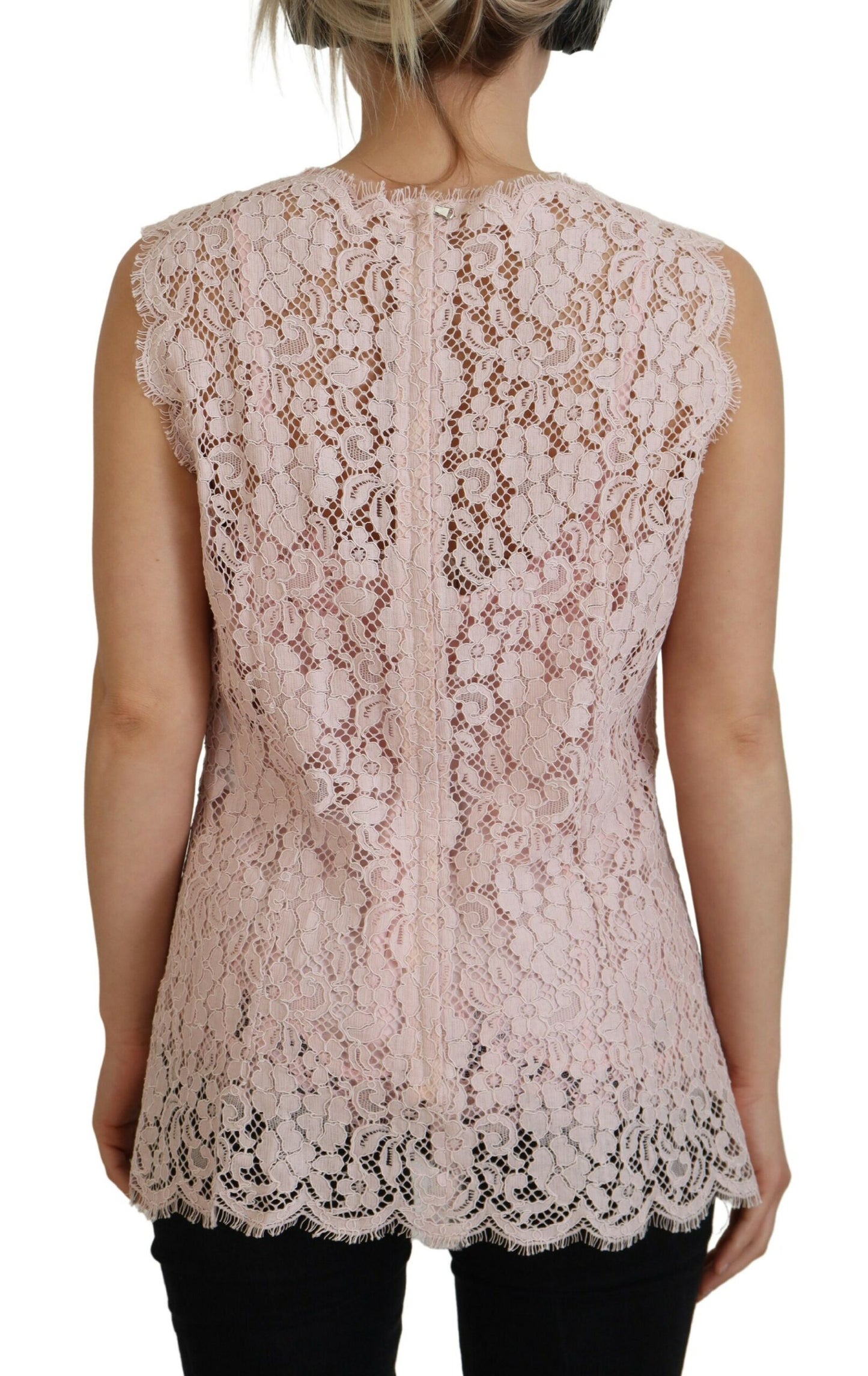 Dolce & Gabbana - Chemisier élégant sans manches en dentelle transparente rose