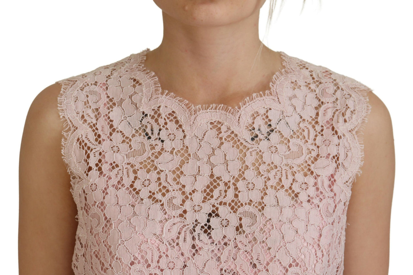 Dolce & Gabbana - Chemisier élégant sans manches en dentelle transparente rose