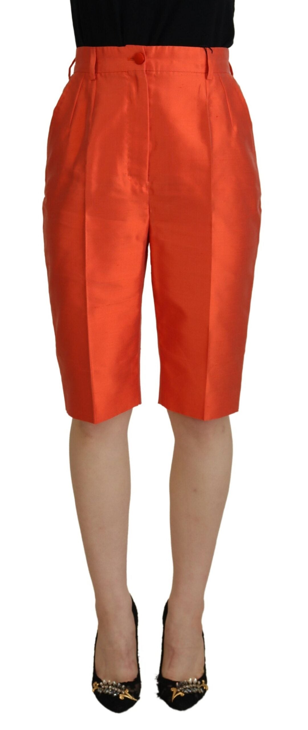 Dolce & Gabbana Orange Silk High Waist Cropped Pants by Dolce & Gabbana
