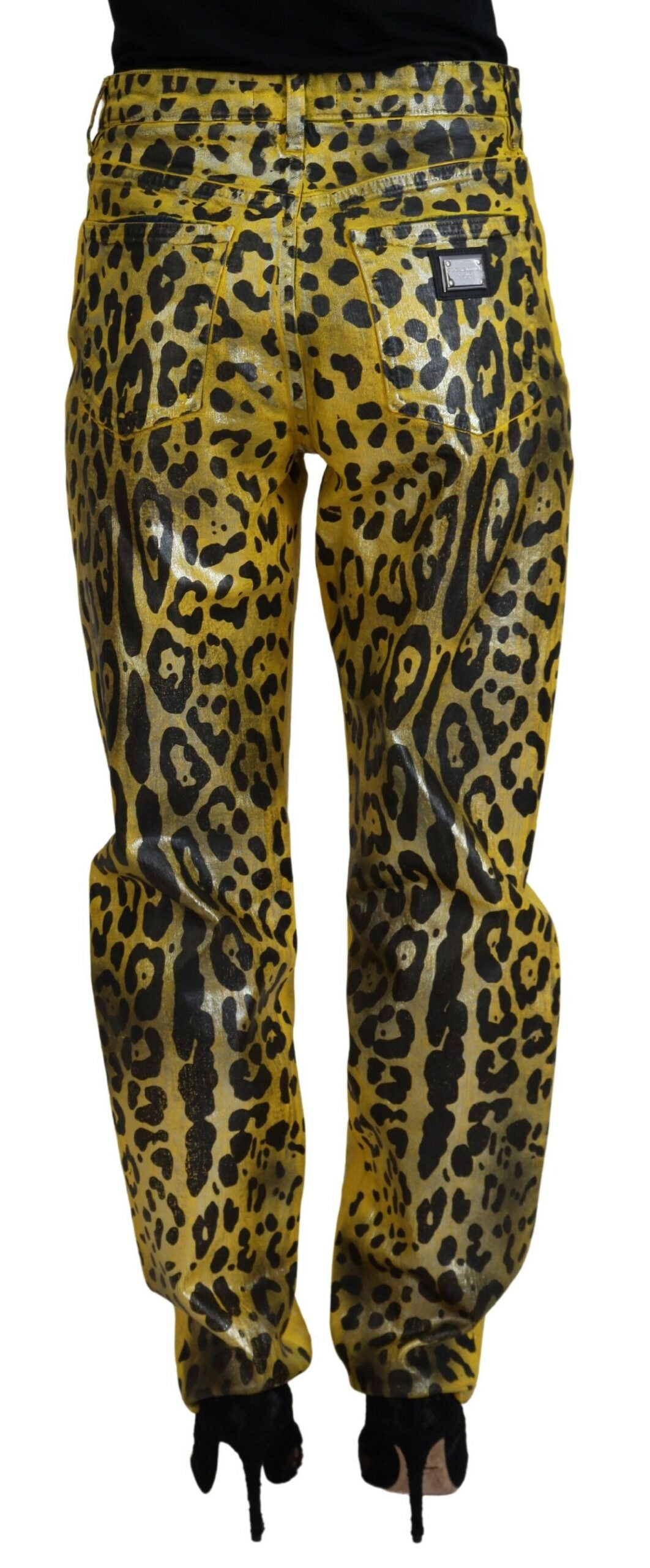 Dolce & Gabbana Yellow Leopard Cotton Straight Denim Jeans by Dolce & Gabbana