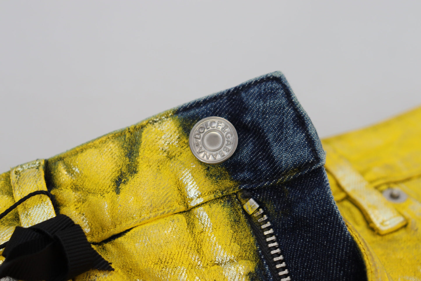 Dolce & Gabbana Yellow Leopard Cotton Straight Denim Jeans by Dolce & Gabbana