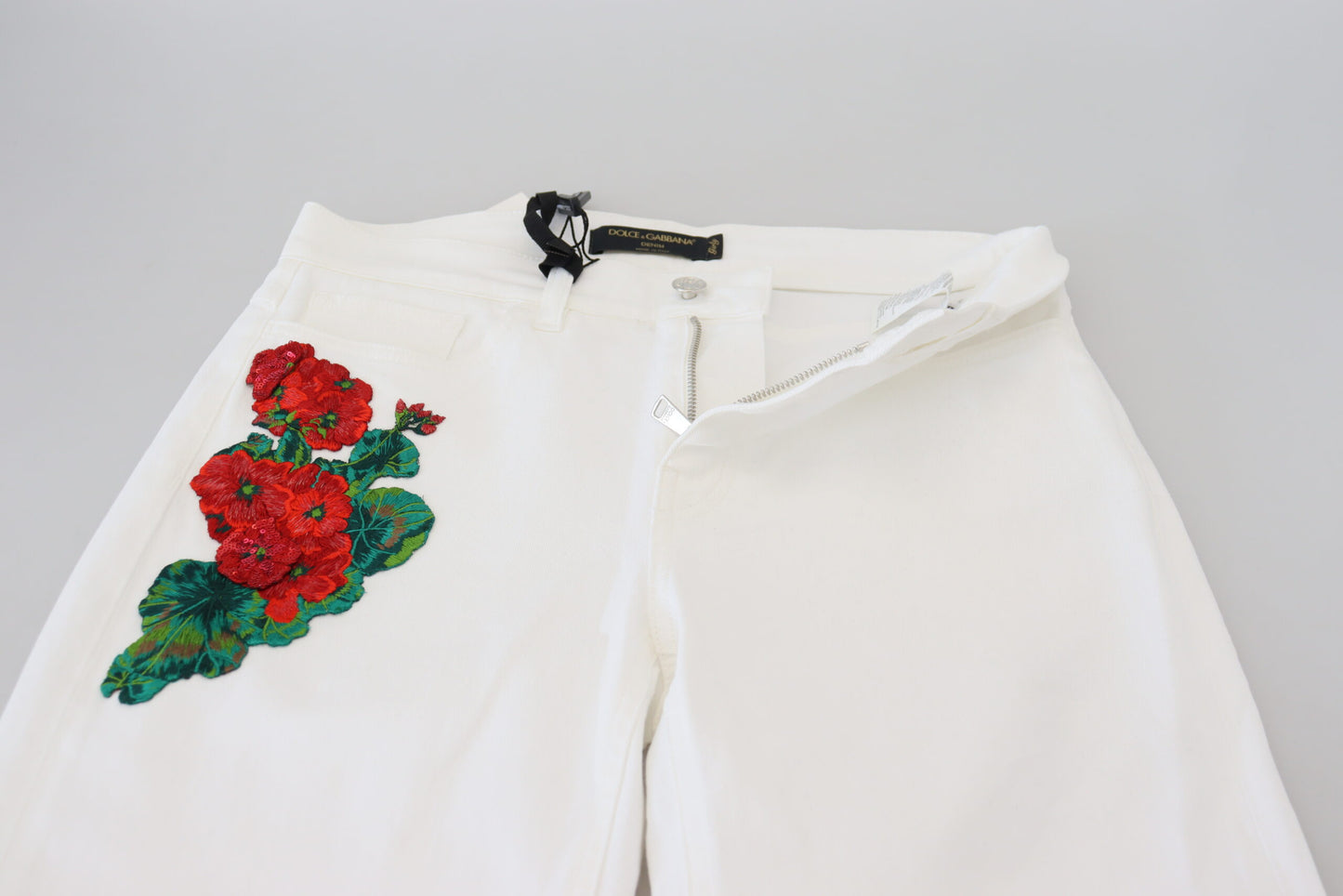 Dolce & Gabbana White Floral Embroidery Skinny Denim Jeans by Dolce & Gabbana