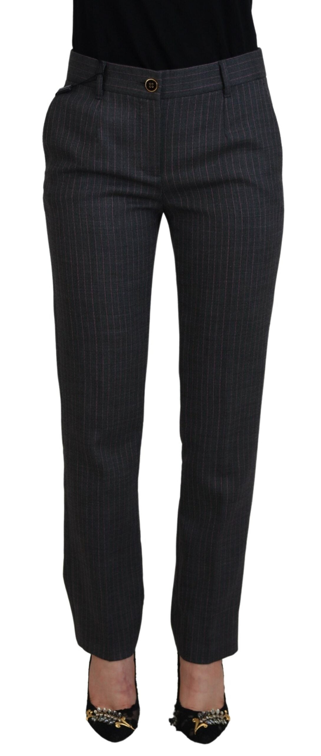 Dolce & Gabbana Gray Stripes Wool Tapered Women Pants by Dolce & Gabbana