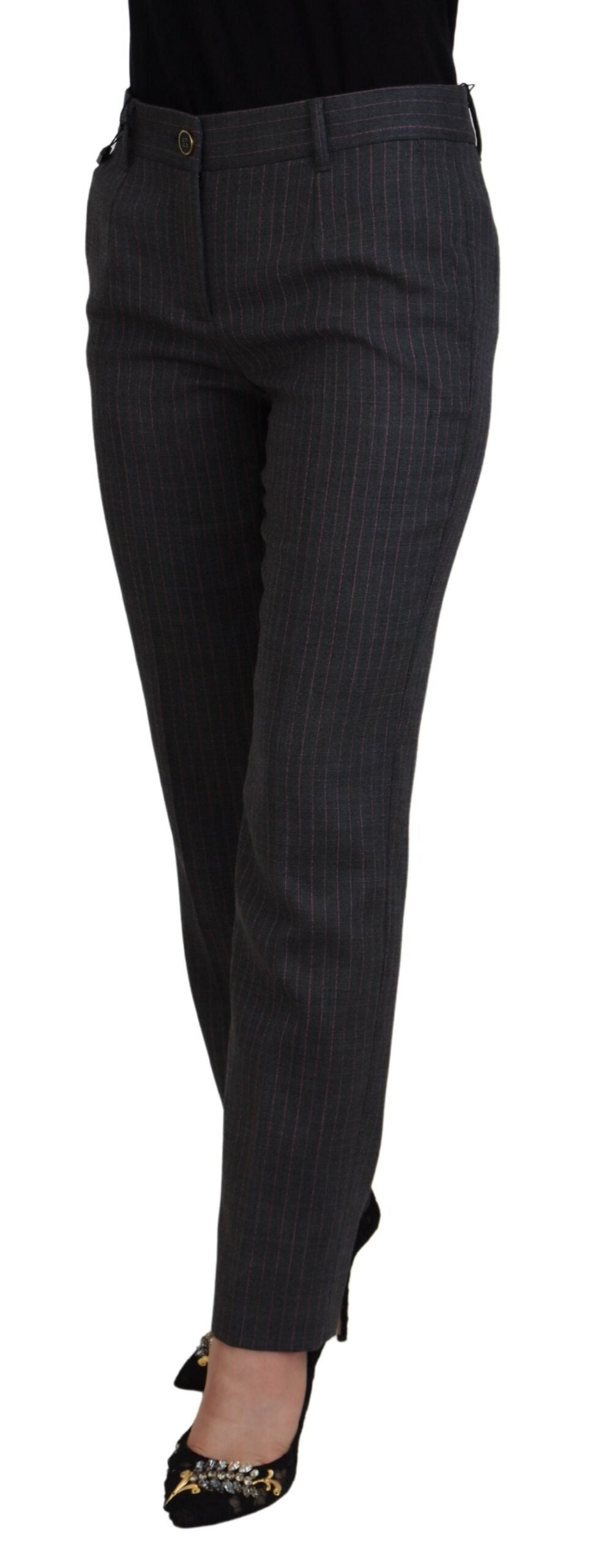 Dolce & Gabbana Gray Stripes Wool Tapered Women Pants by Dolce & Gabbana