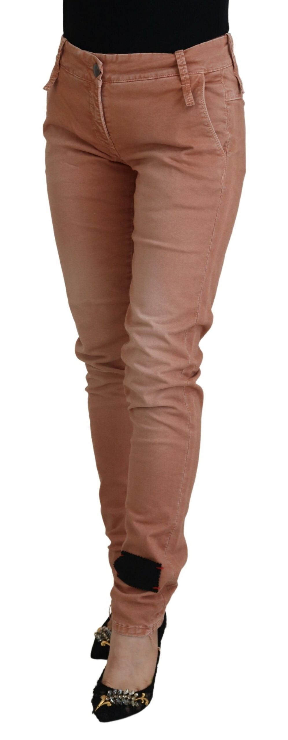 Eight Pink Mid Waist Slim Fit Women Casual Pants