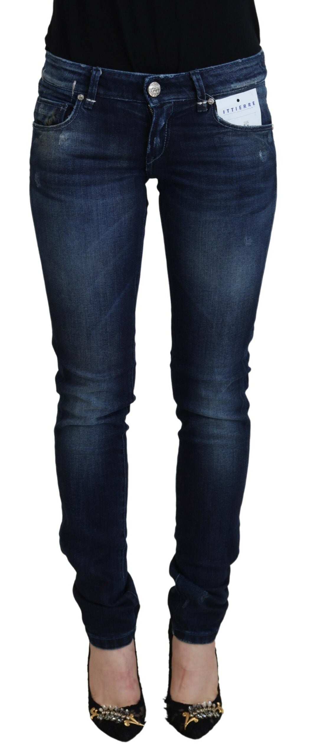 Eight Blue Cotton Low Waist Slim Fit Women Casual Denim Jeans