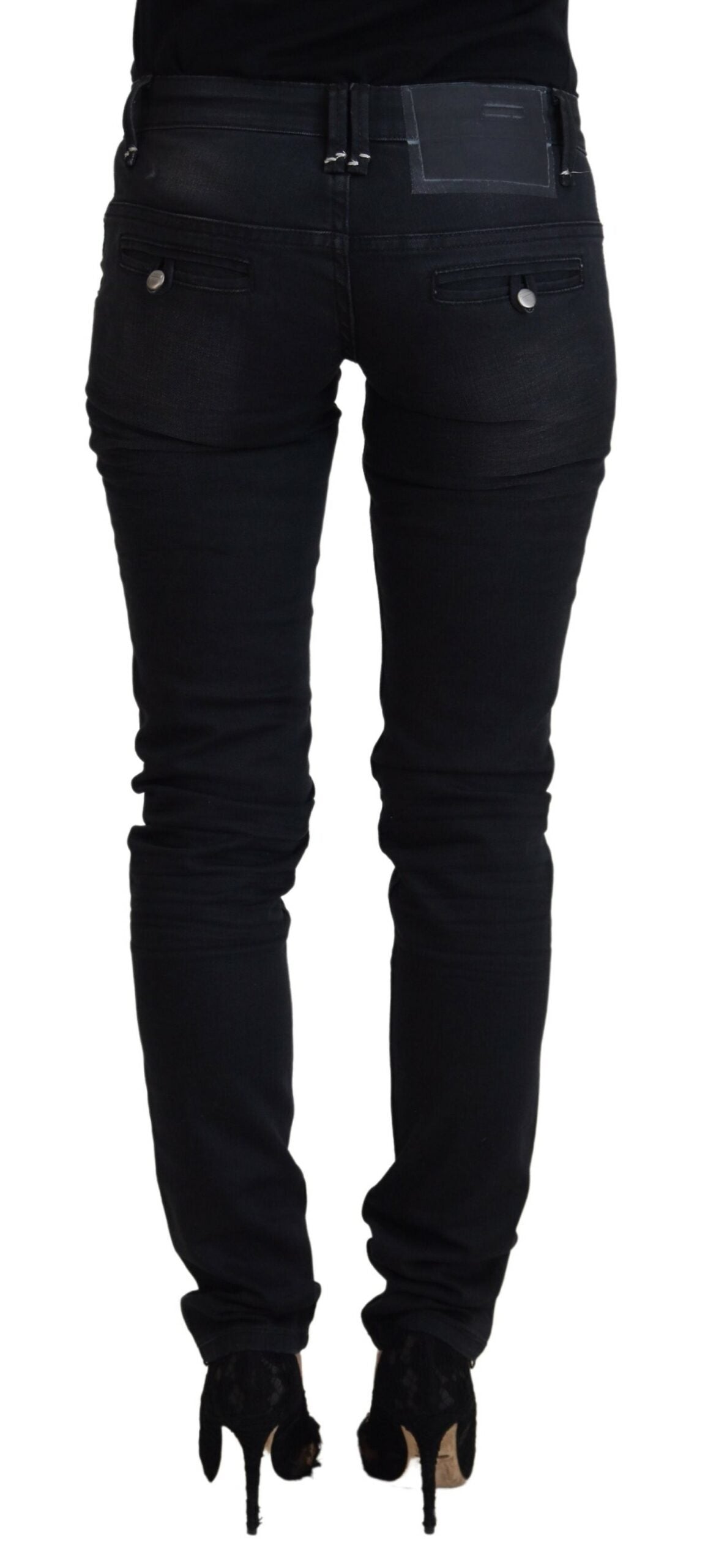 Huit jeans skinny taille basse délavés noirs élégants
