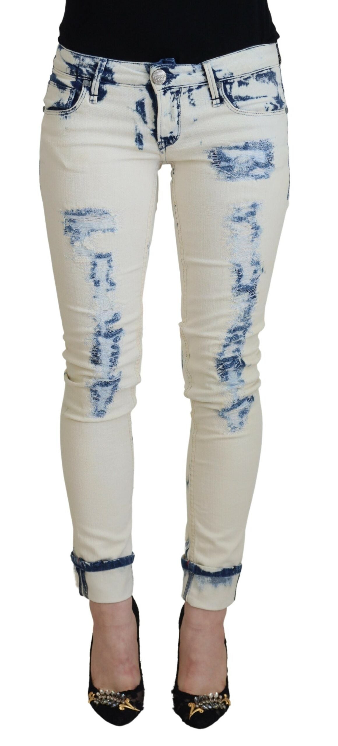 Eight White Blue Cotton Skinny Women Tattered Denim Jeans