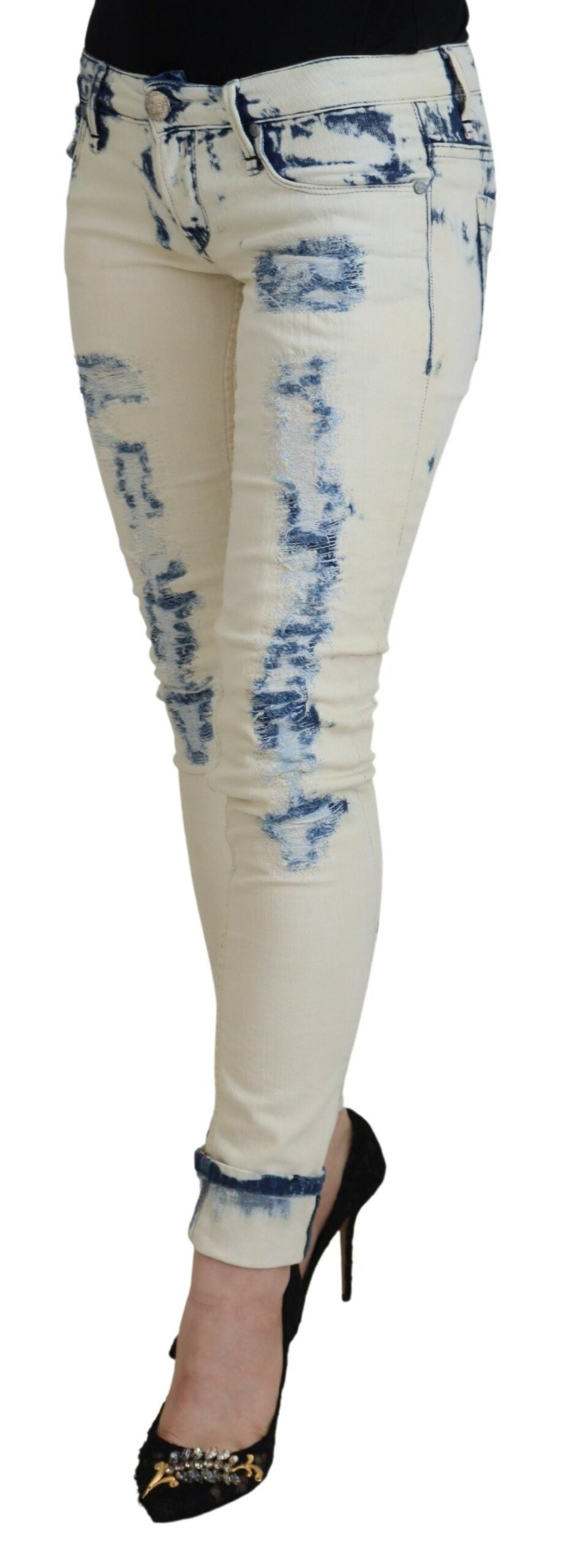 Eight White Blue Cotton Skinny Women Tattered Denim Jeans