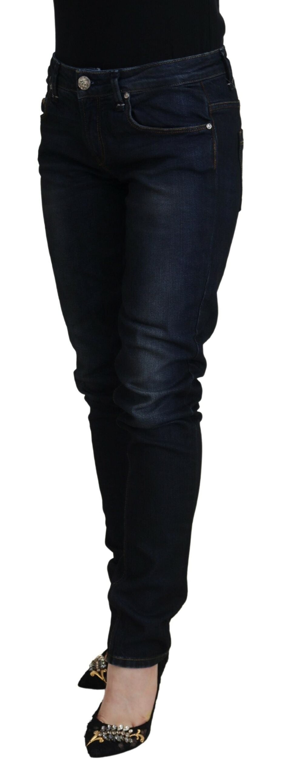 Eight Blue Cotton Skinny Low Waist Women Casual Denim Jeans