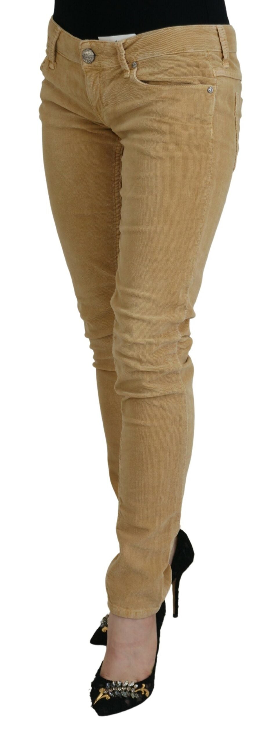Eight Brown Cotton Corduroy Low Waist Women Casual Jeans
