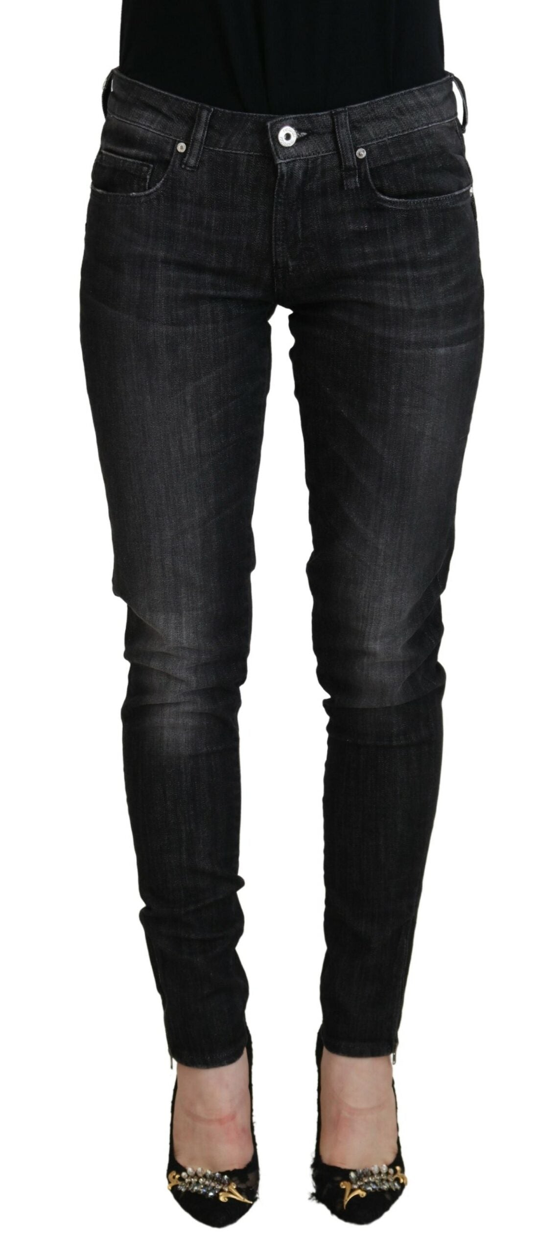 Fiorucci Black Cotton Low Waist Skinny Women Casual Jeans by Fiorucci