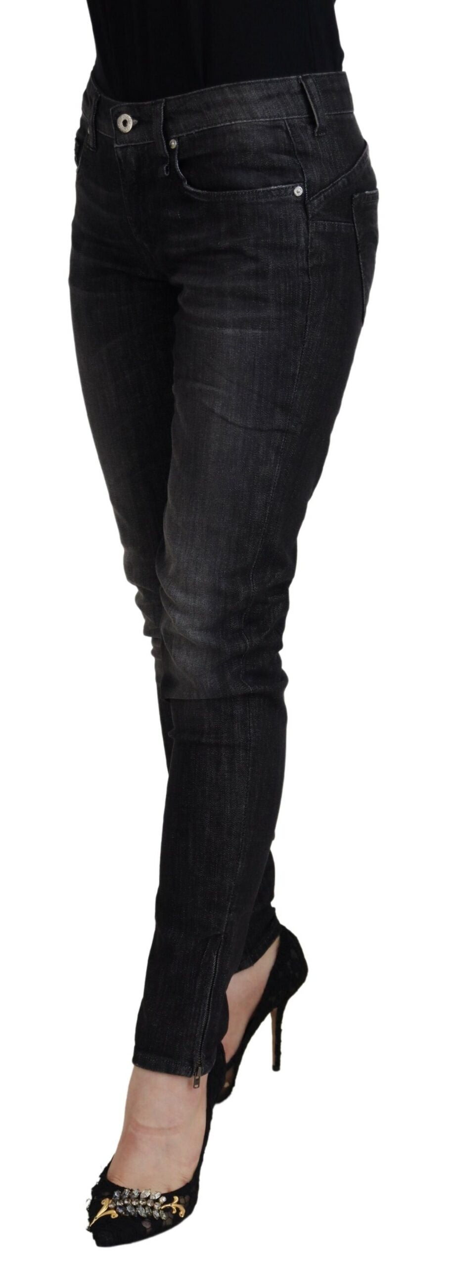 Fiorucci Black Cotton Low Waist Skinny Women Casual Jeans by Fiorucci