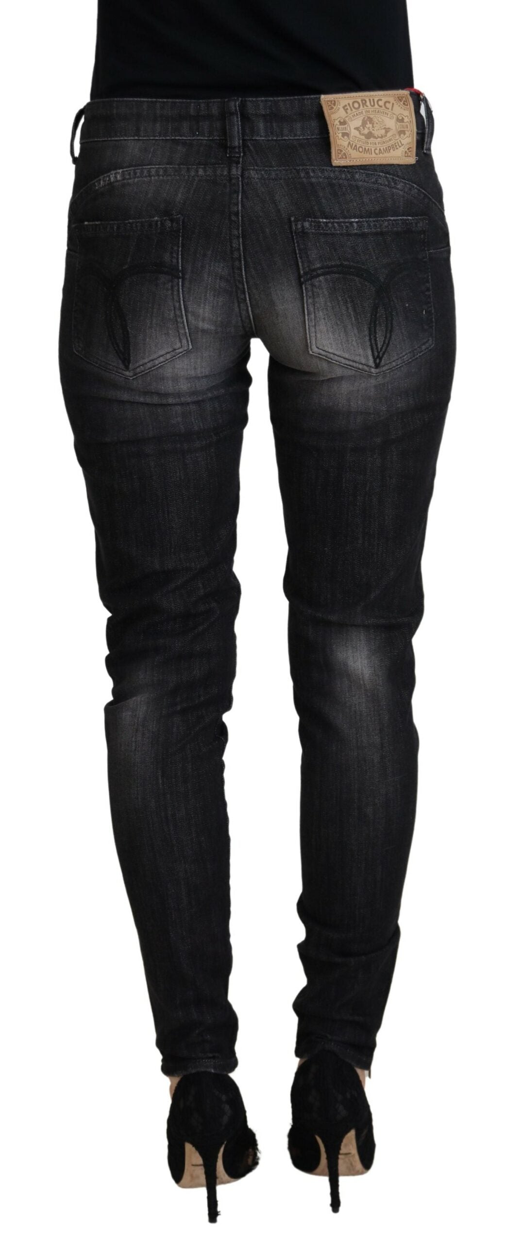 Fiorucci Black Cotton Low Waist Skinny Women Casual Jeans by Fiorucci