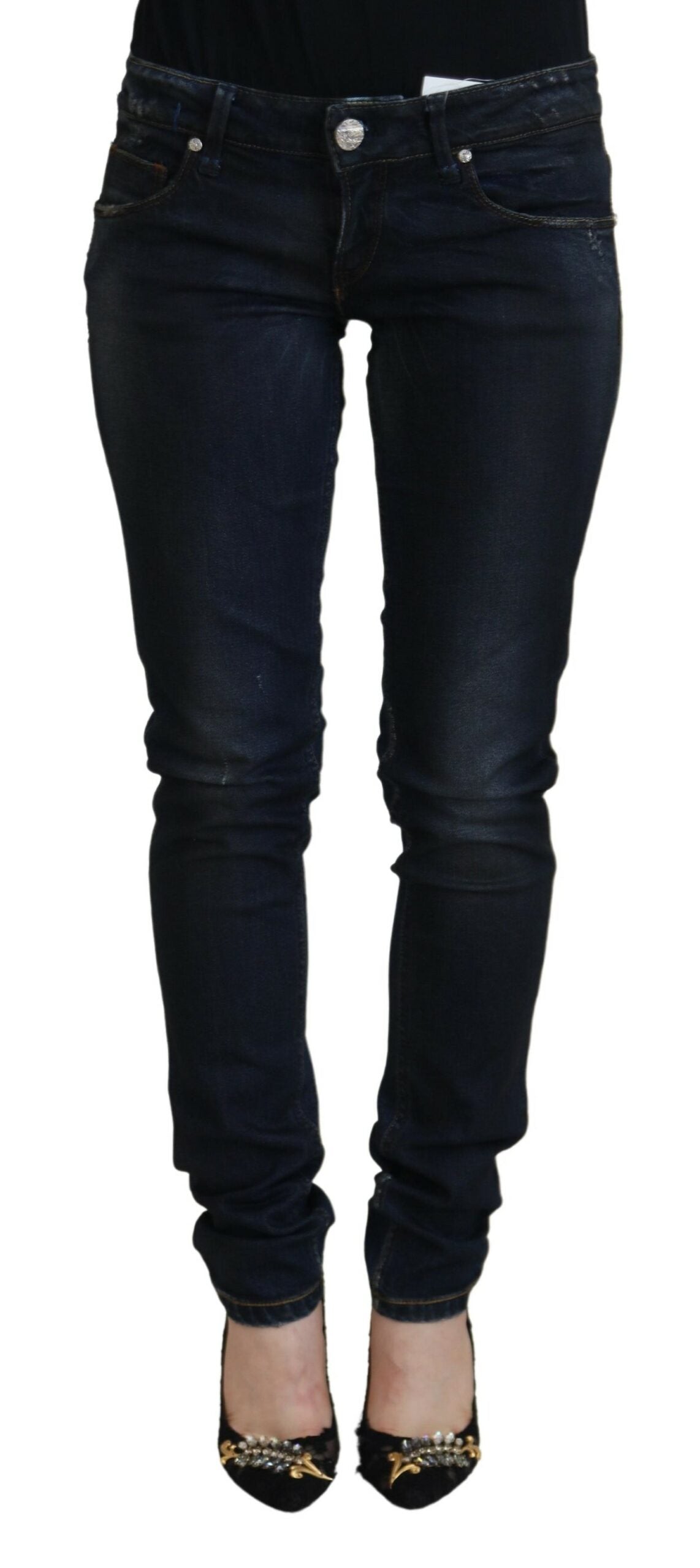 Eight Blue Cotton Low Waist Slim Fit Women Casual Jeans