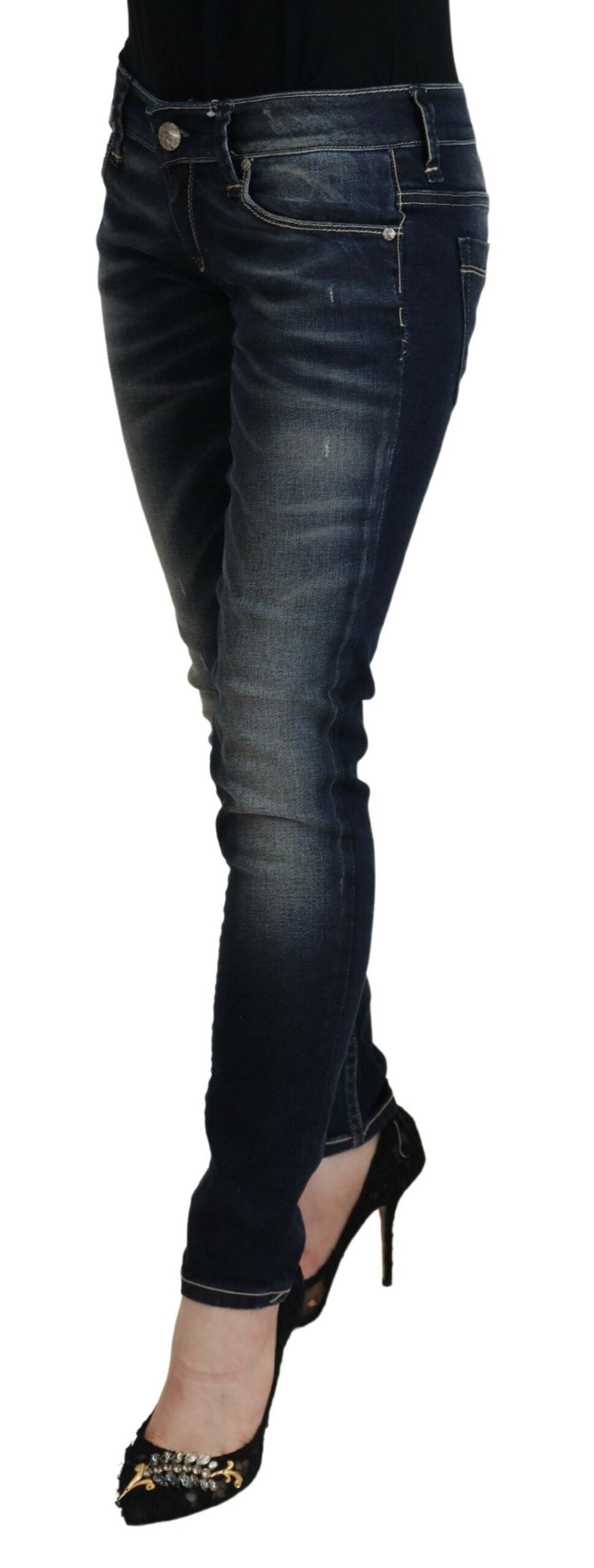 Jean skinny taille basse bleu délavé Eight Chic