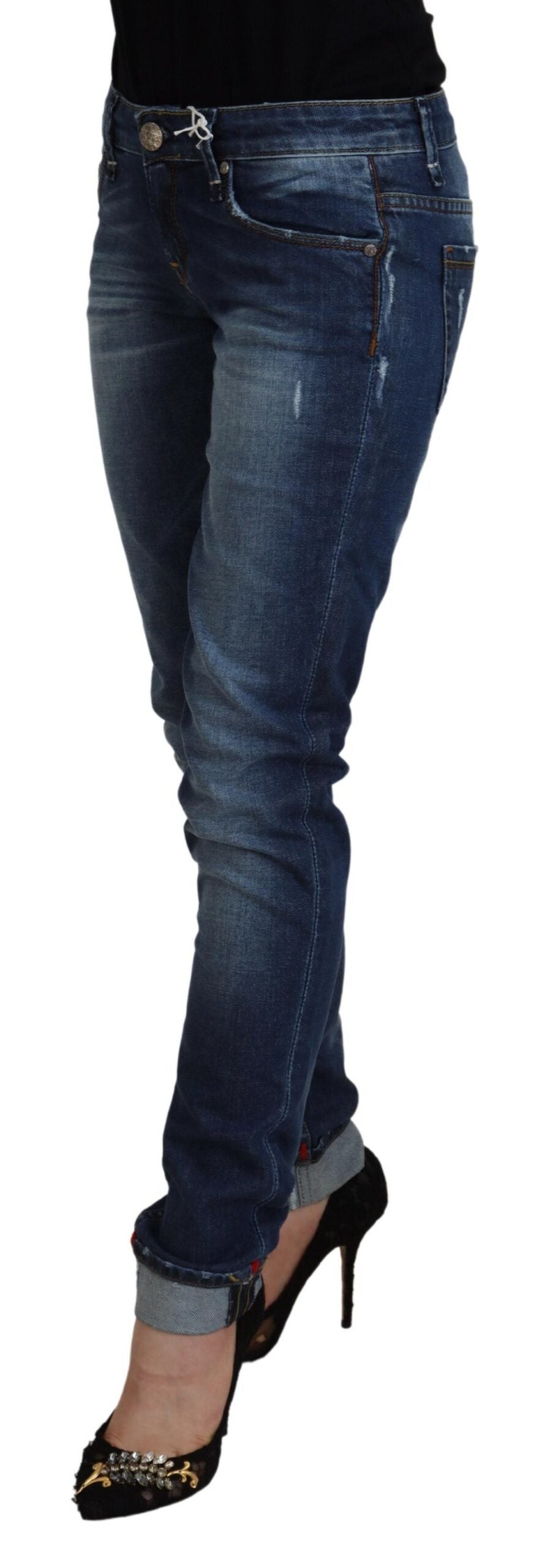 Huit jeans skinny taille basse bleu délavé élégants