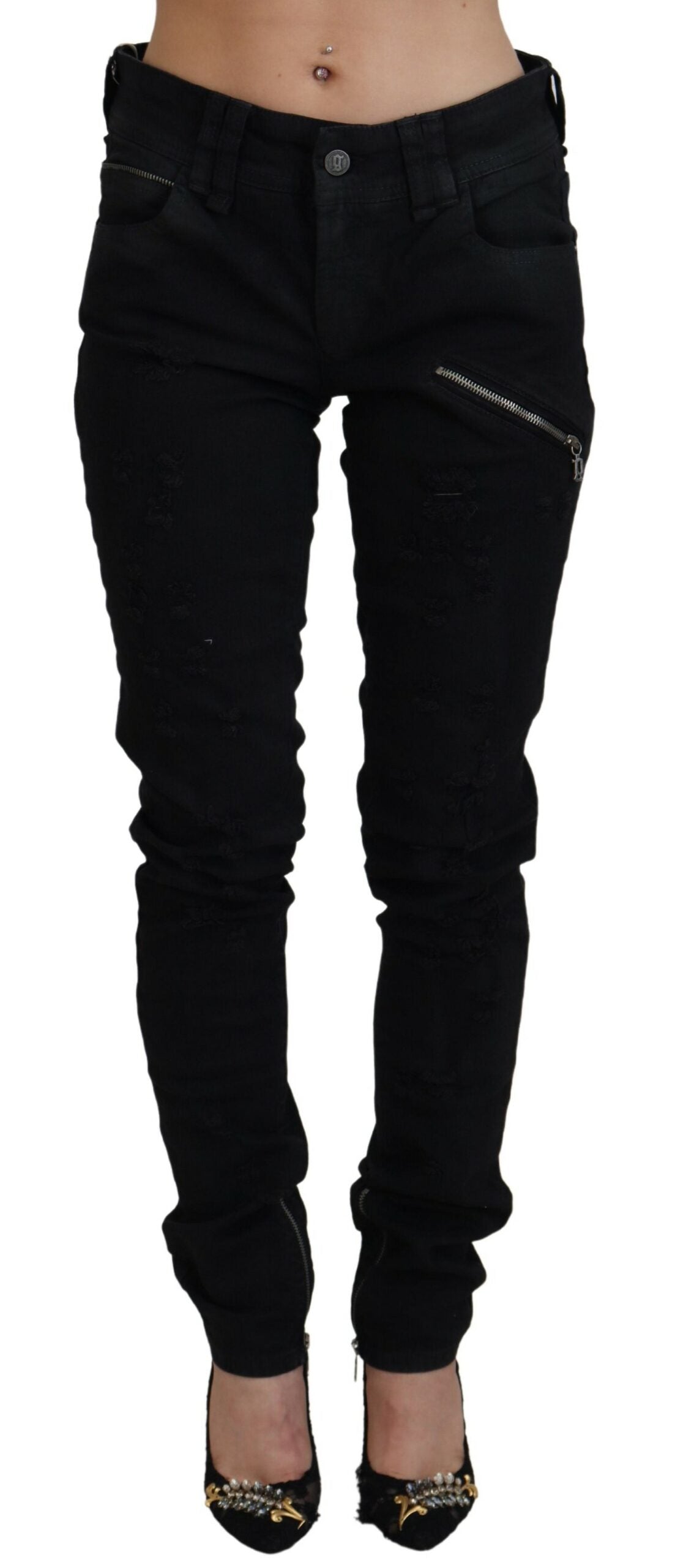 John Galliano Black Cotton Mid Waist Skinny Slim Fit Denim Jeans by John Galliano
