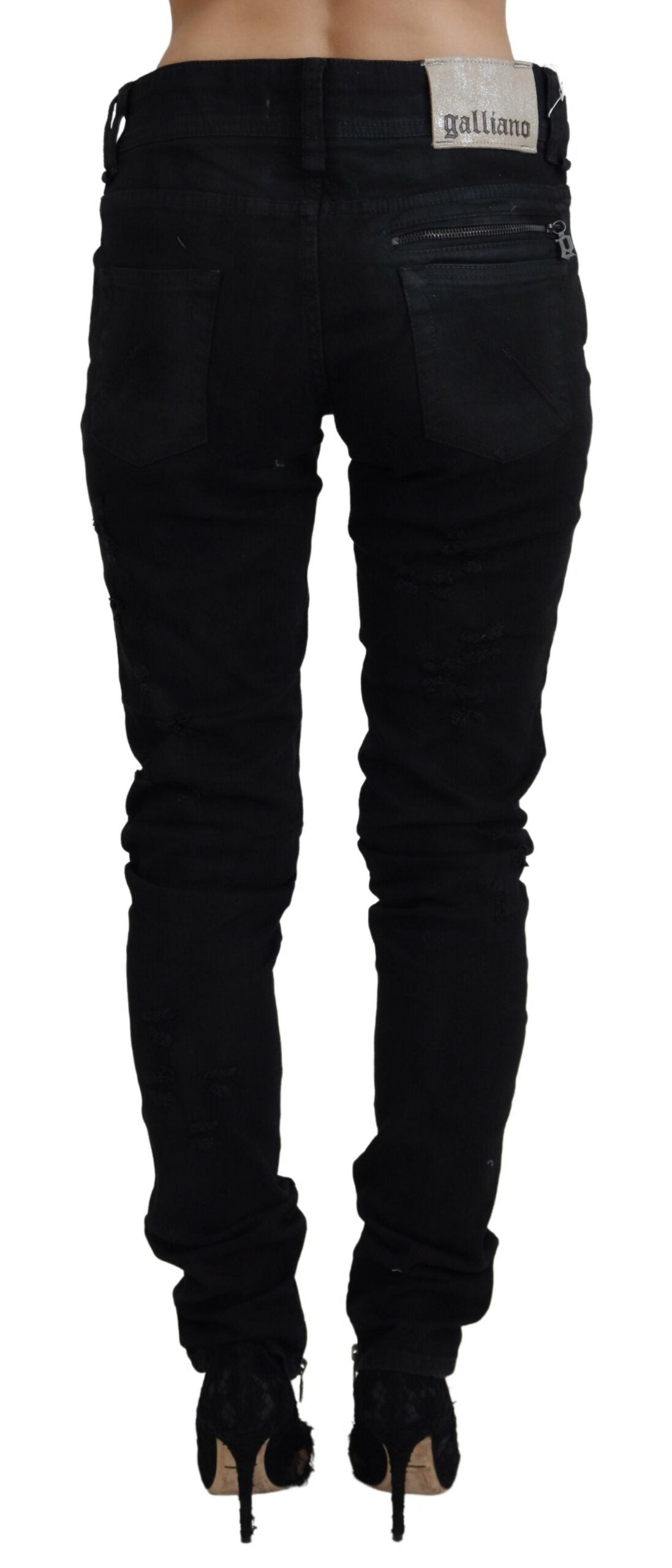 John Galliano Black Cotton Mid Waist Skinny Slim Fit Denim Jeans by John Galliano