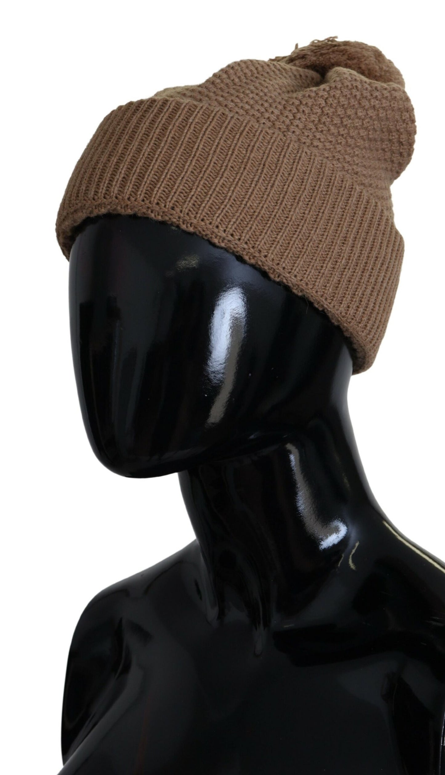 Bonnet élégant en tricot camel Dolce & Gabbana avec accents de fourrure