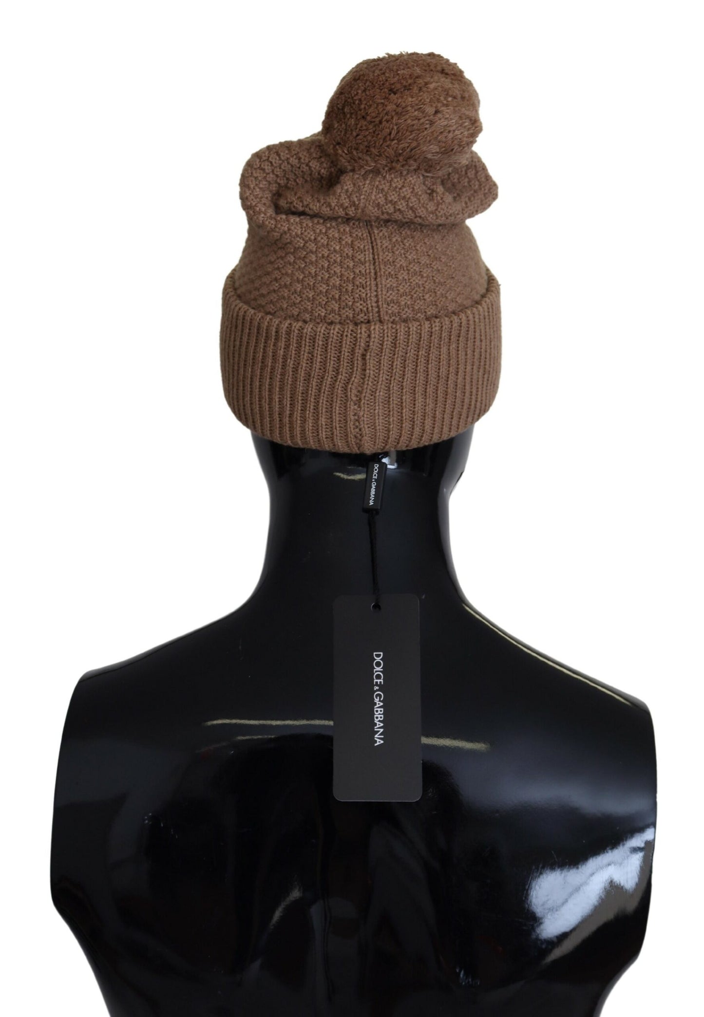 Bonnet élégant en tricot camel Dolce & Gabbana avec accents de fourrure